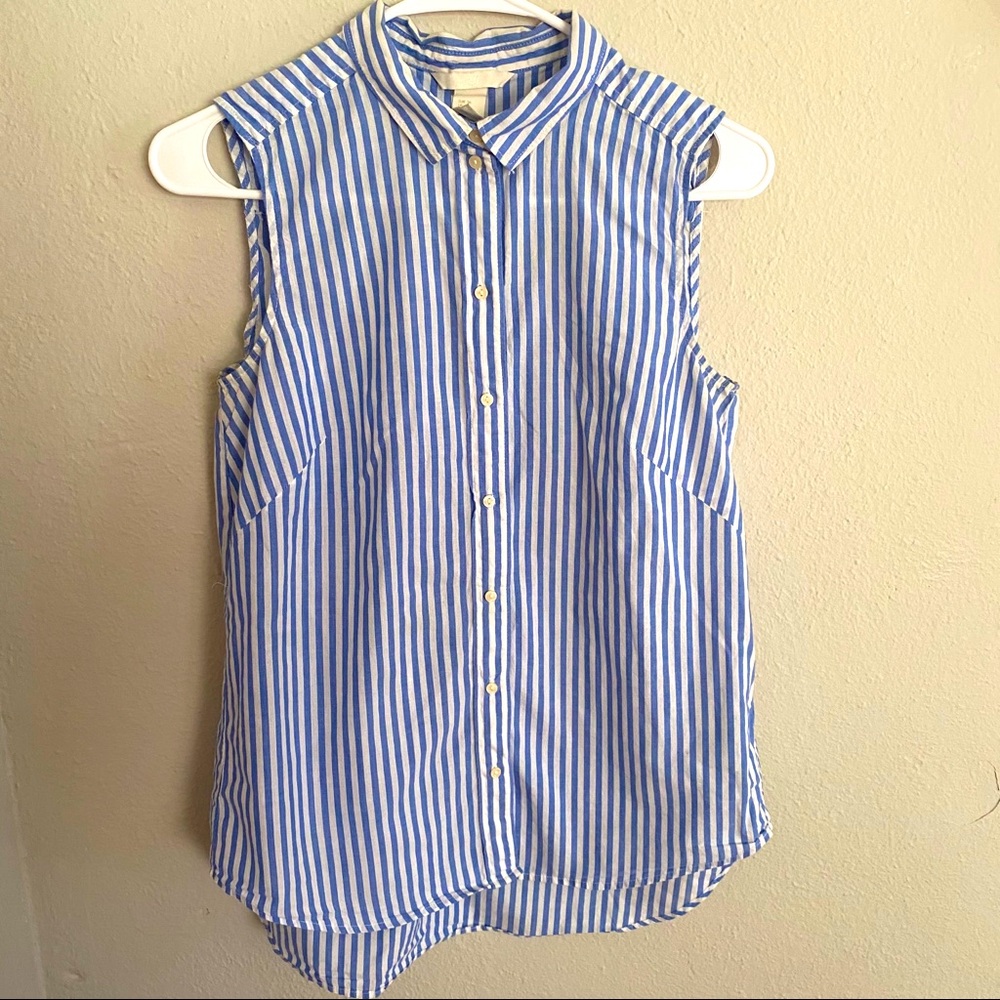 Sleeveless Striped Button Down
